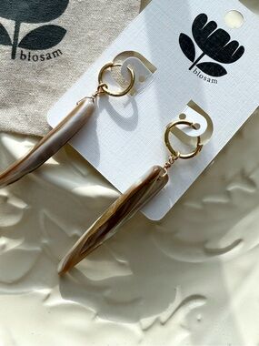 Handmade Shell Dangle Huggie Hoop Earrings 14k Gold Filled Pearl Hoops